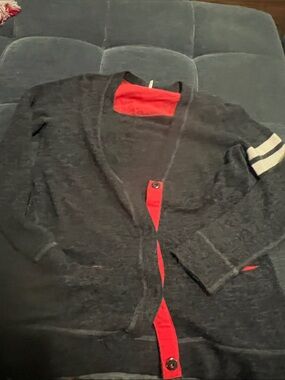 Free People Men's Black Cardigan with Red Trim